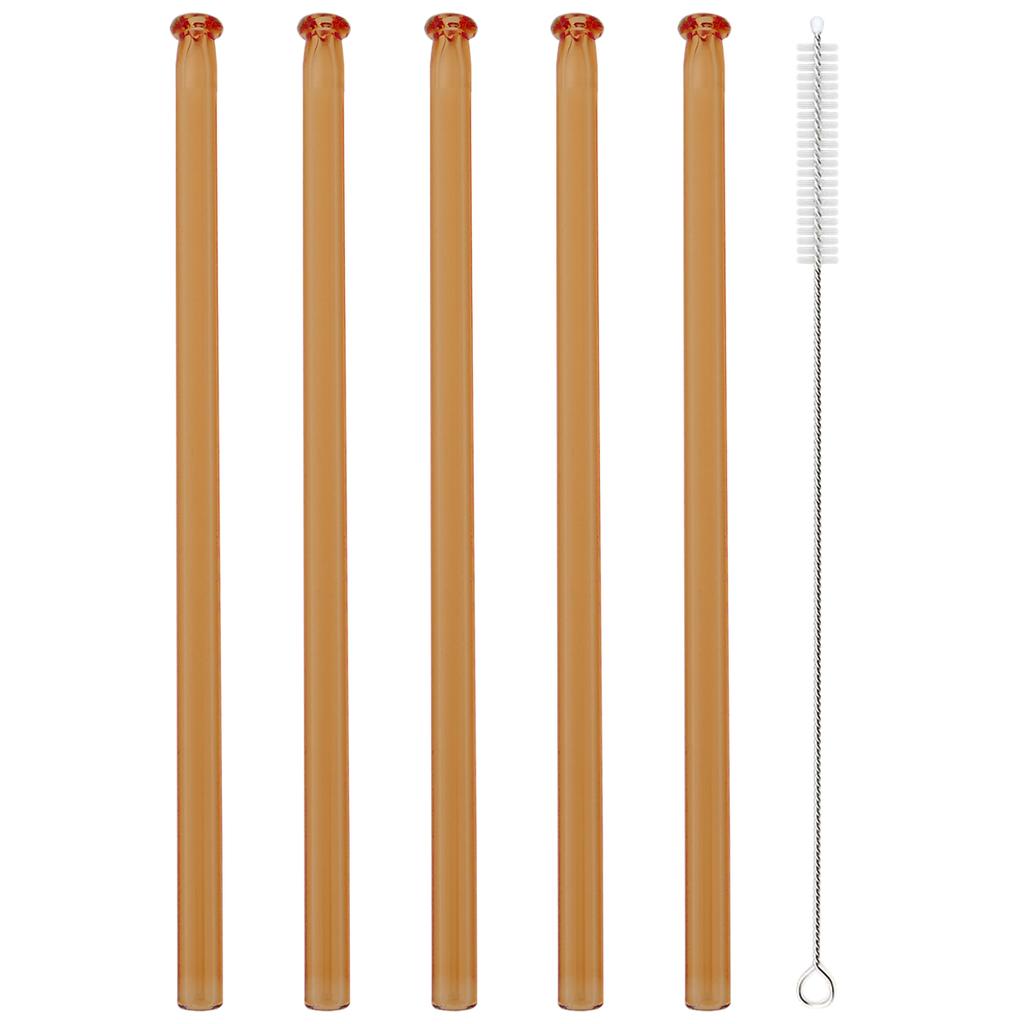 5pcs High Borosilicate Glass Straw Sets Colorful Straight Glass Straw Milk Tea Juice Cocktail Straw with Brush Bar Accessories