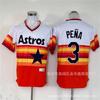 Mens Houston Astros 3 Pena Baseball Jersey Short Sleeve Embroidered Fan Tee Cotton Sport Shirt