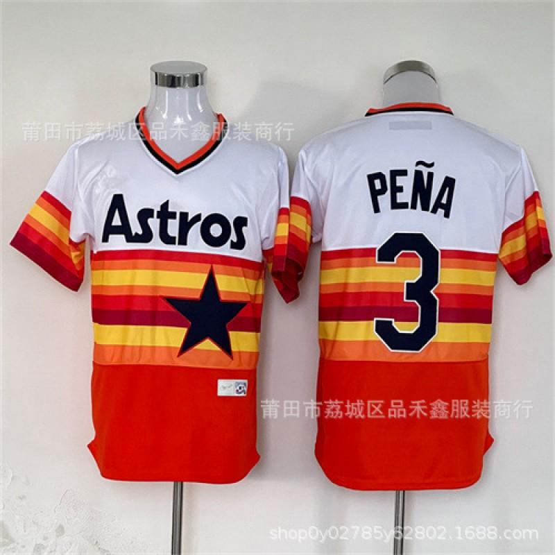 Mens Houston Astros 3 Pena Baseball Jersey Short Sleeve Embroidered Fan Tee Cotton Sport Shirt