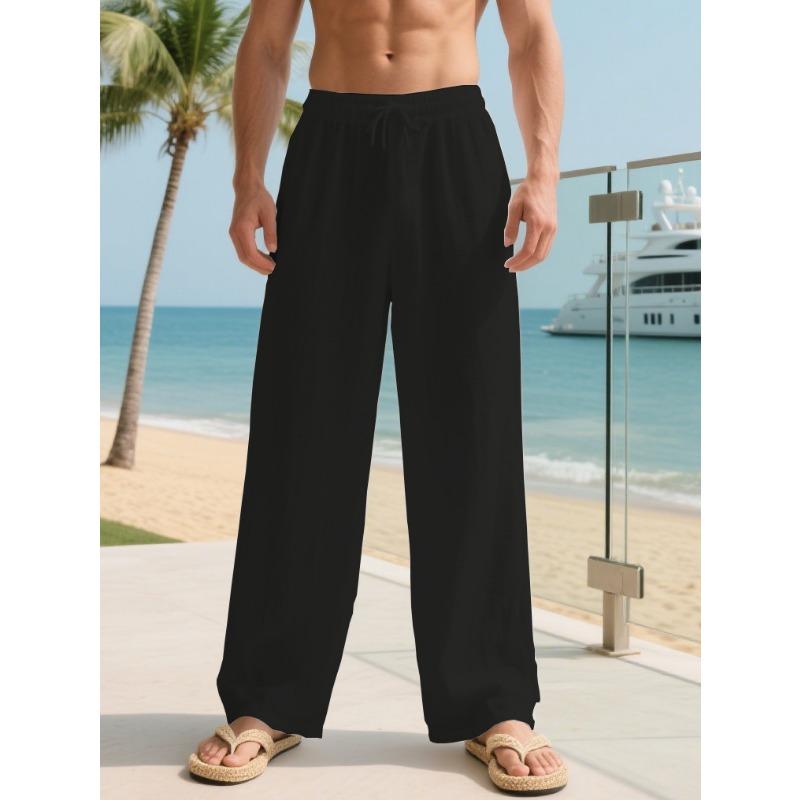 Mehrfarbige Leinenhose Locker Lässig Herren Atmungsaktiv Kordelzug Täglich Urlaub Gerade Hose