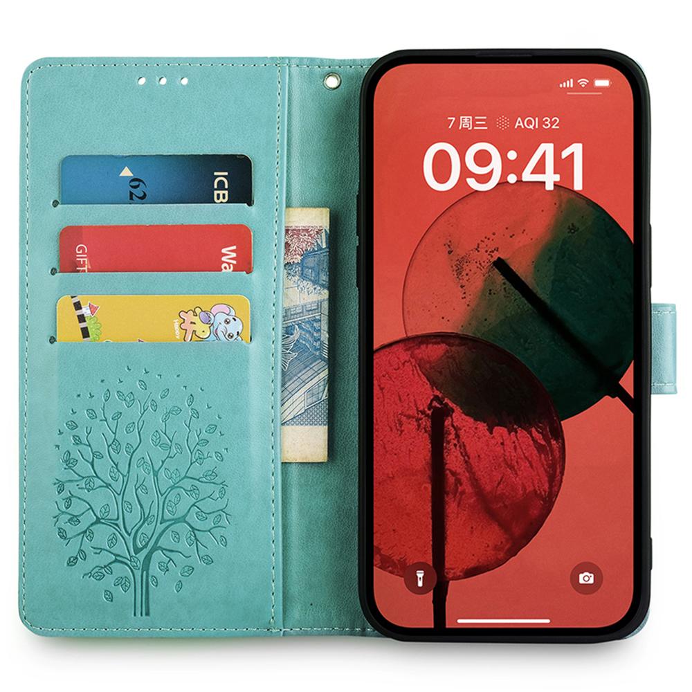 

For Infinix Note 40 Pro 5G Case Tree Imprinted Stand Leather Wallet Phone Cover Green