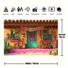 Tissu de fond plat 2D pour le Carnaval Mexicain 1 pièce - guitares colorées, décorations de porte énergiques et motifs de cactus