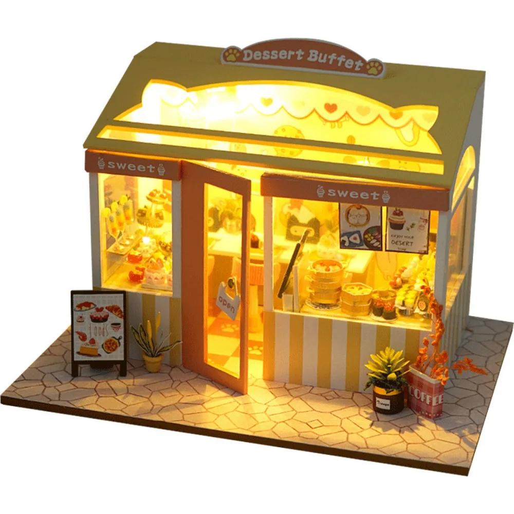 Multicolor Handmade Assembly Shop Models Japanese Sushi Wood Diy Dollhouse With Lights Cake Flower Shop Miniature House Gift