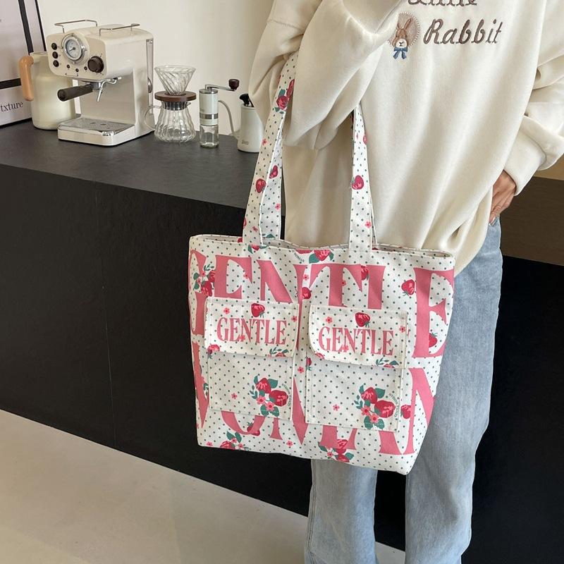 Large Capacity Canvas Bag Women's 2025 Spring and Summer New Fashion Letter Portable Shopping Bag Versatile Messenger Tote Bag