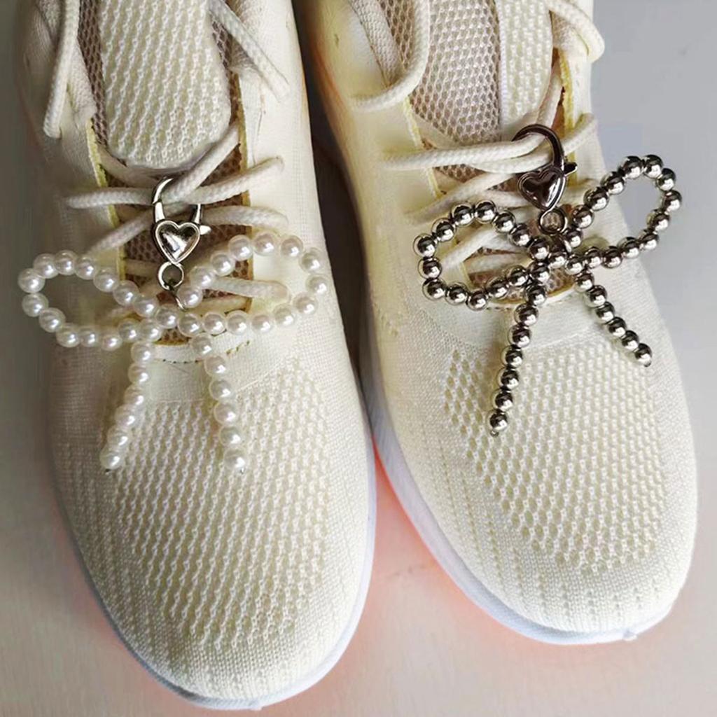 Sweet Pearls Beaded Bowknot Shoe Charm Lovely Shoe Decorations Shoelaces Charm Shoe Decorative Pendant Accessories