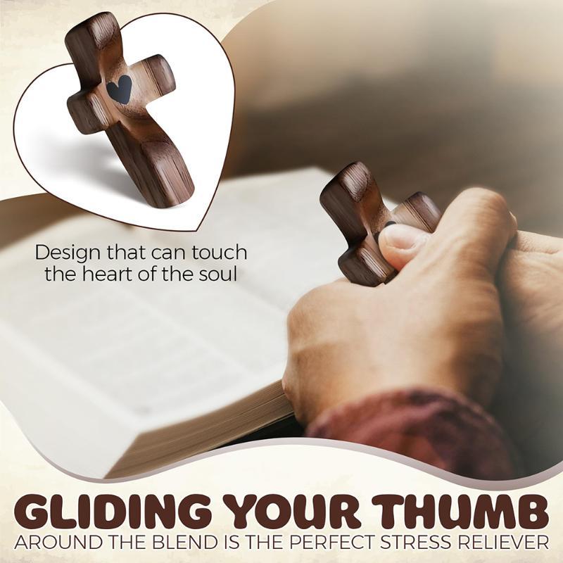 Heart-shaped Thumb Cross Solid Walnut Wood Ornament Handheld Natural Decor for Living Room Shelf Display Gift