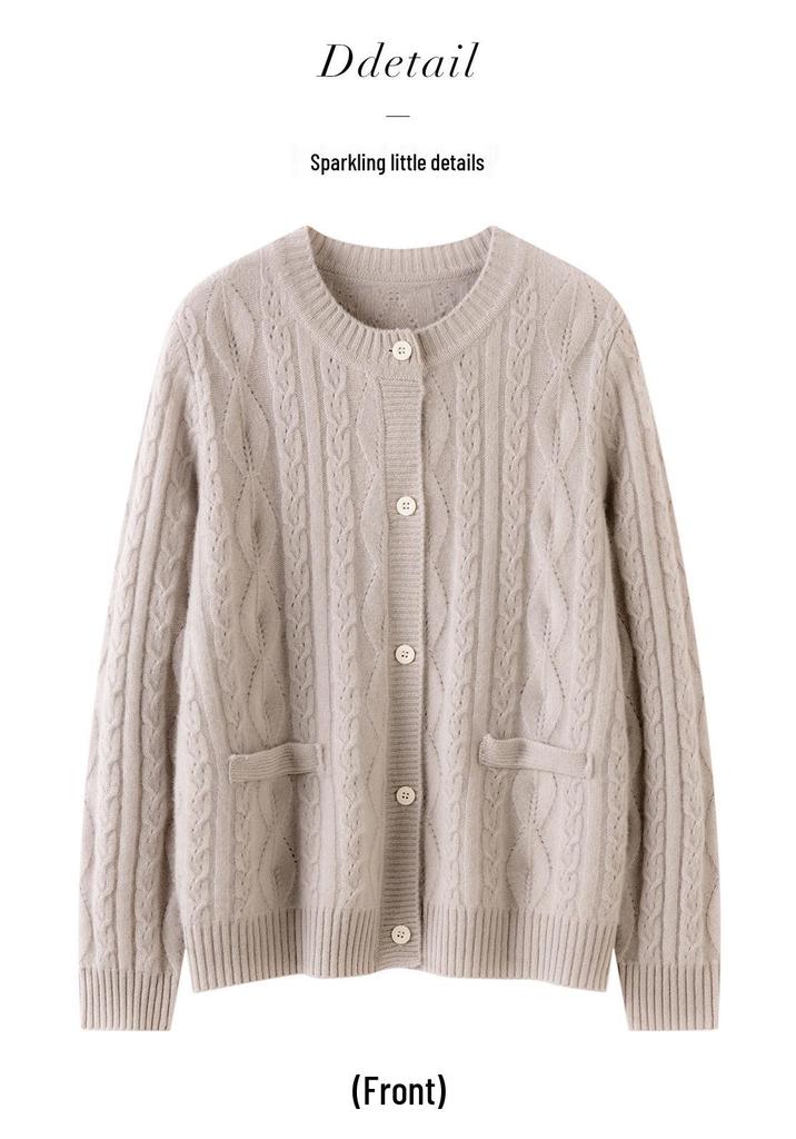 Women's Cashmere Round Neck Pullover - Loose Long Sleeve Knit for Autumn & Winter