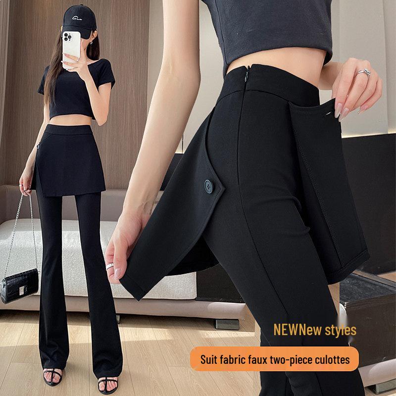 Women s High-Waisted Micro-Flare Culottes - 2026 Spring/Summer New Arrivals, Elastic Slimming Petite Suit Pants M