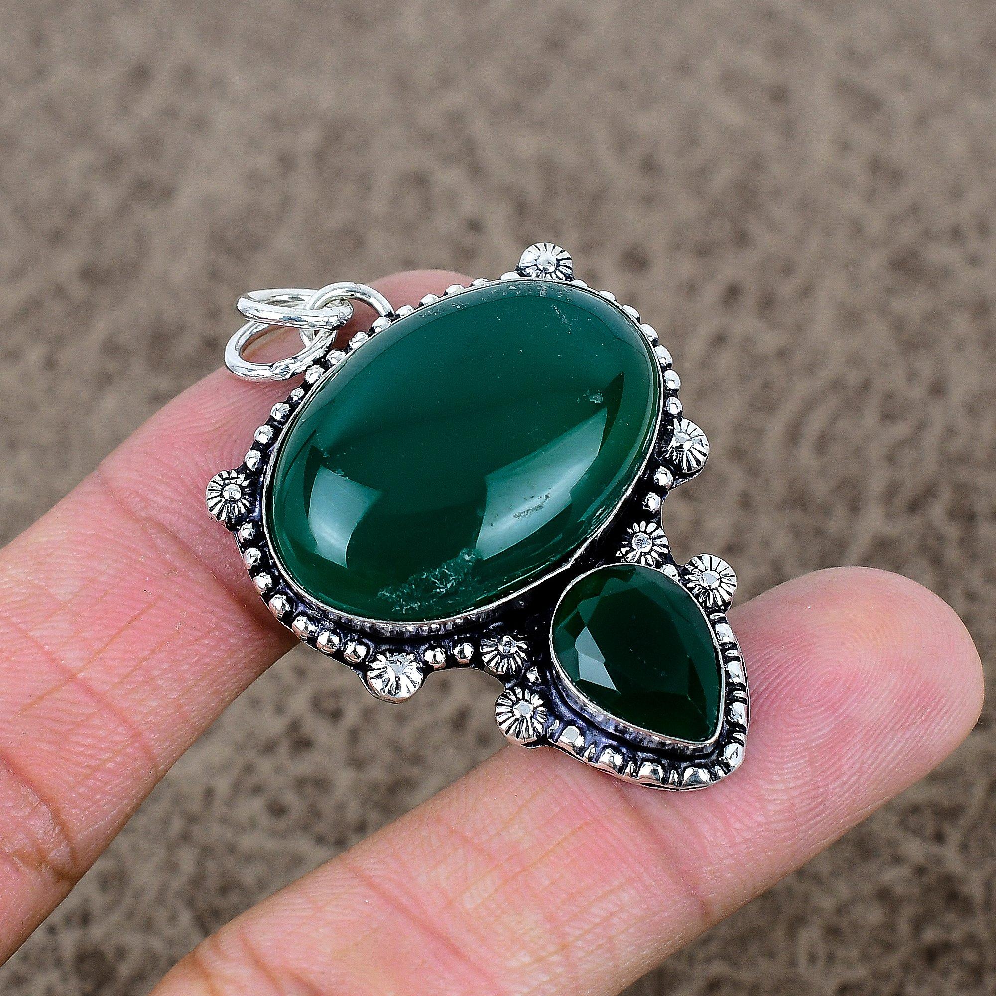 

Green Onyx Gemstone Handmade 925 Sterling Silver Jewelry Pendant 2.01 KKG-319