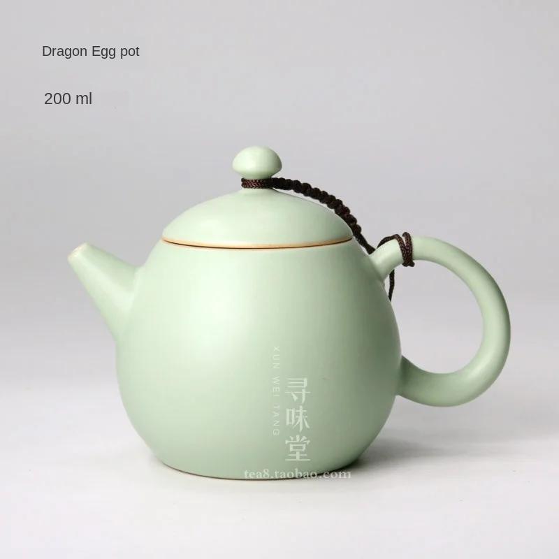 Azure Ru Ware Teapot High-End Authentic Gracked Glaze Little Pot of Vintage Pot Porcelain Kung Fu Kettle Tea Ceramic Teapot