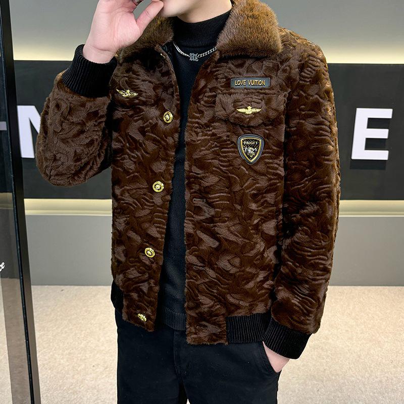 Men's European Winter Gold Sable Velvet Fur Lapel Jacket - Fashionable, Trendy, and Casual Outerwear