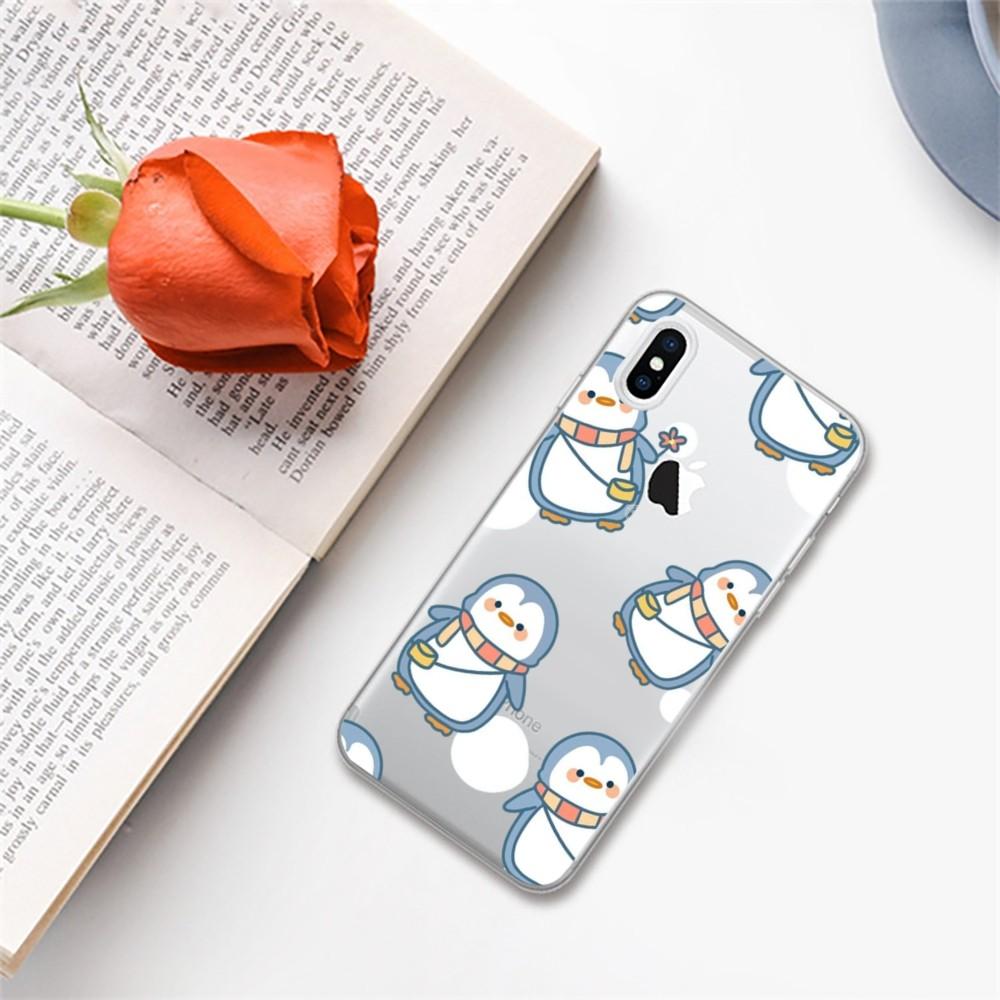 Pingwin kawaii cartoon etui na telefon iPhone 15 13 14 Pro Max XS XR 12 11 Pro 13 Mini 6 7 8 Plus miękka przezroczysta tylna obudowa