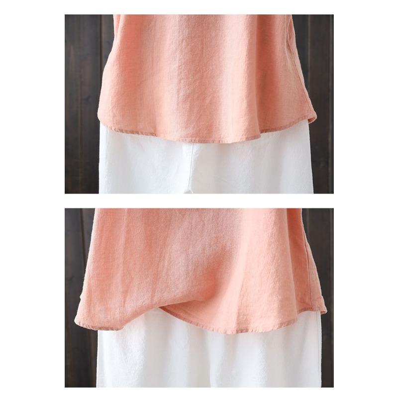 Summer Loose and Slim Round-neck Vest Top Simple Pure Color Cotton and Linen Sleeveless Women’s T-shirts