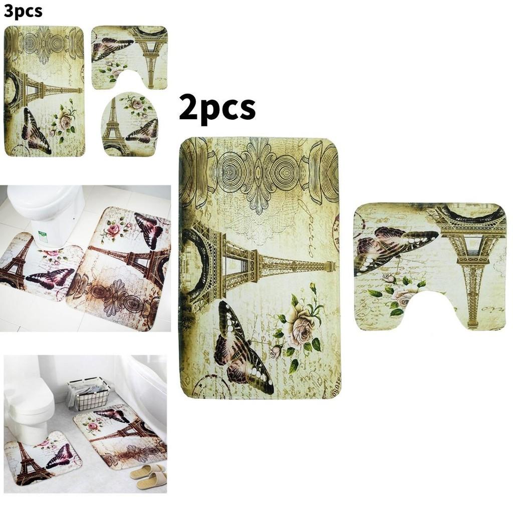 Butterfly Tower Bath Mat Set Polyester Non Slip Absorbent Rug For Bathroom Decor