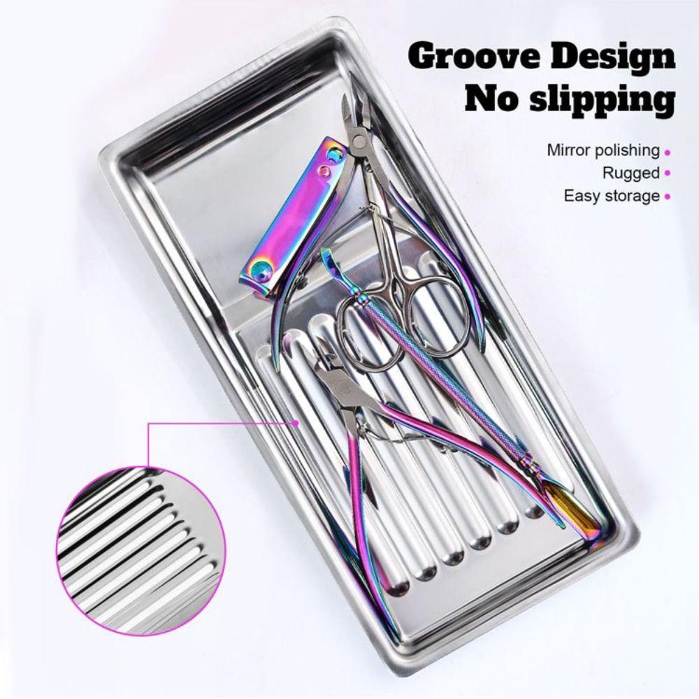 New Stainless Steel Nail Art Equipment Plate Square High-temperature Resistant Cosmetic Storage Tray False Nails Dish