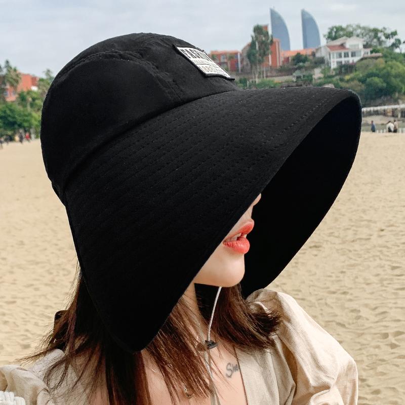 Women Summer Hat Big Brim Adjustable Anti-UV Protection Fisherman Hat Foldable Beach Sun Hats Empty Top Hat Ponytail Hat Travel