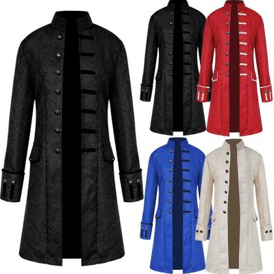 Men's Coat Solid Fashion Steampunk Vintage Uniform Standing Collar Clothing Plus Size