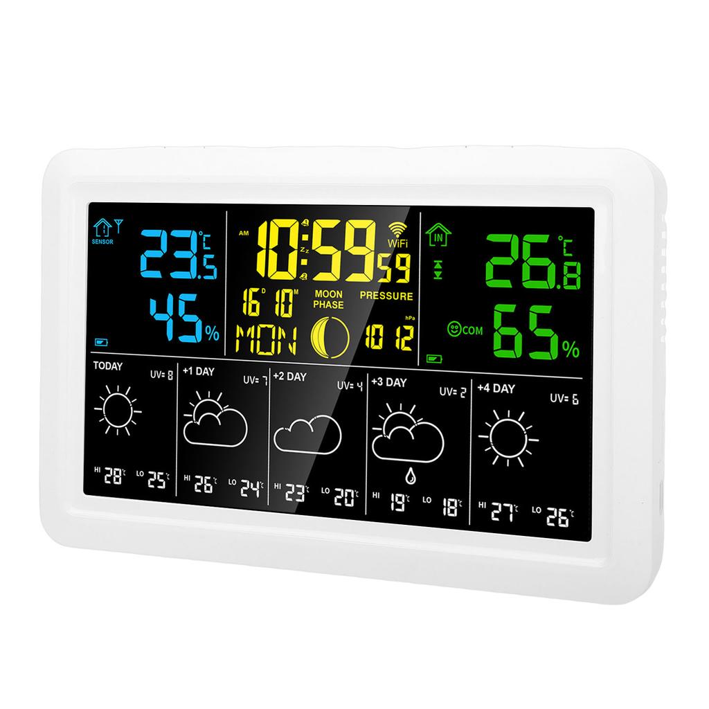 Wettervorhersage Uhr Multifunktional WiFi Kabellos 7,5 Zoll Farbdisplay Thermometer Hygrometer Uhr mit Atomzeit