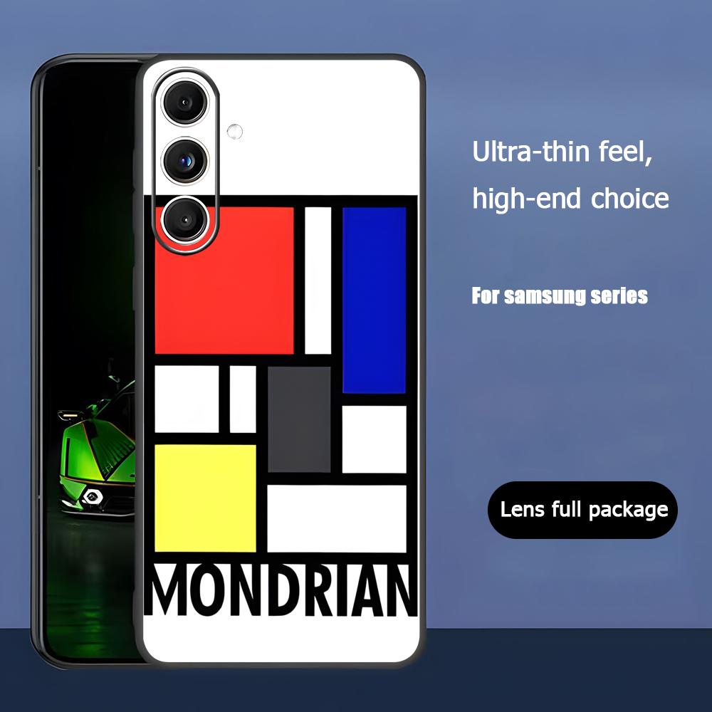 Art Fashion Piet Mondrian Phone Case For Samsung Galaxy S25 S24 S23 S22 S21 S20 Plus Ultra Note20 Soft Black