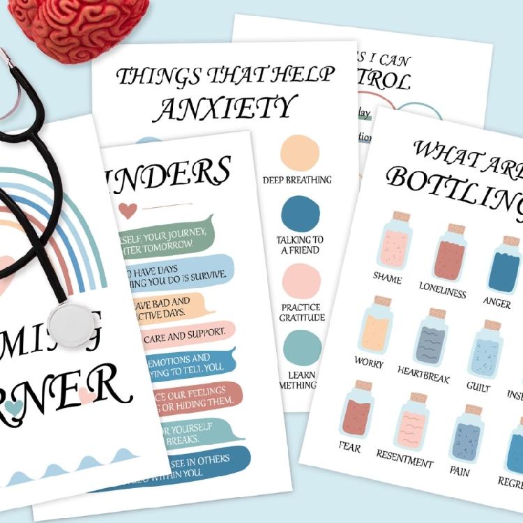 12 Sheets Classroom Calming Corner Posters Mental Health Counseling Posters 10x14Inch For Office School Classroom