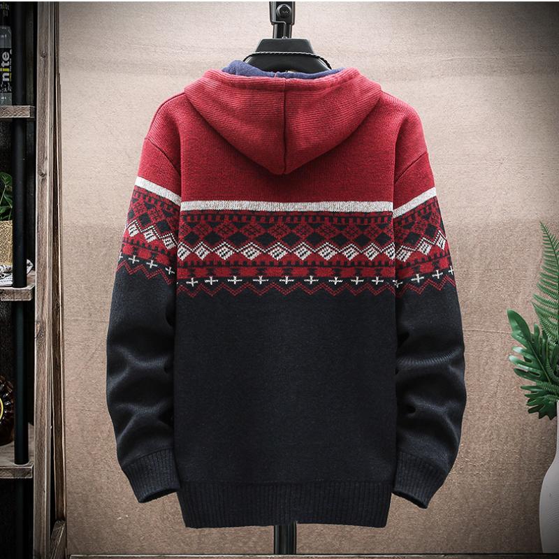 Herbst und Winter Herren Freizeitjacke mit Kapuze Strickjacke Gestrickt Verdickter gepolsterter Pullover Übergröße
