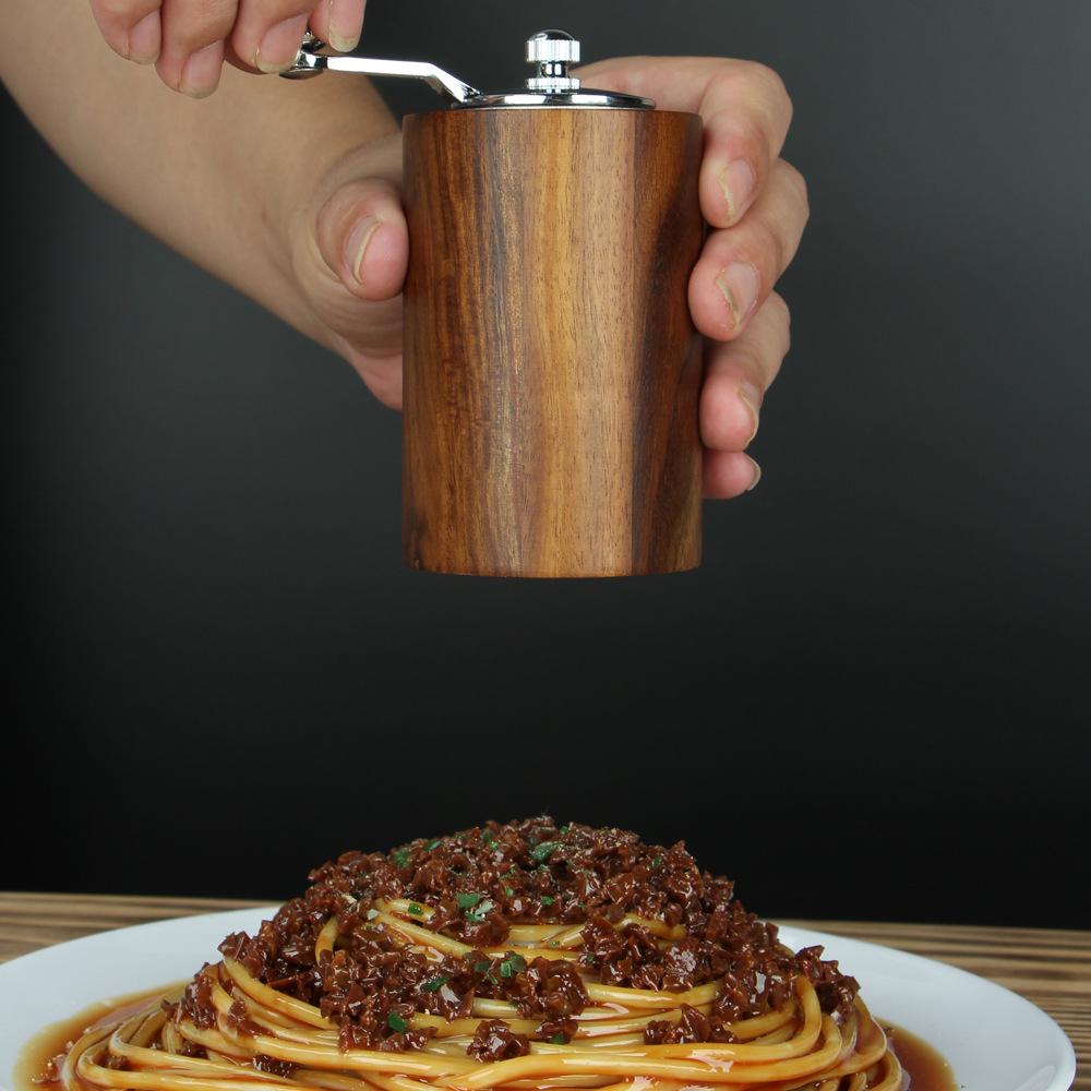 Handkurbel-Pfeffer- und Meersalz-Mühle aus Massivholz für Küche und Grill