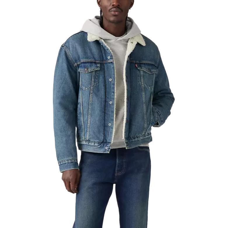 Levis FW22 Solid Color Single-Breasted Collar Long Sleeve Jacket Men Jacket Blue 16365-0128