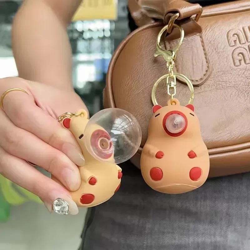 Capybara Pinch Music Toy Blowing Bubble Keychain Girls Capybara Doll Decompression Toys Children's Schoolbag Pendant