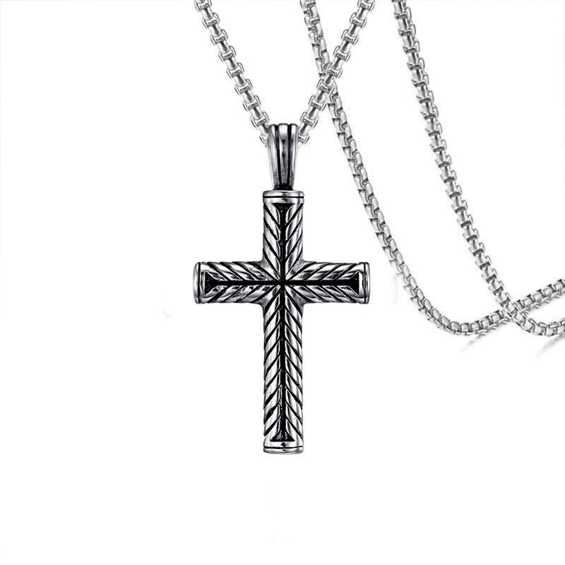 2026 Trendy Men's Flame Cross Stainless Steel Vintage Necklace Pendant
