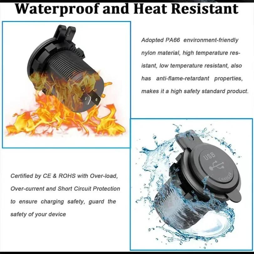 Auto Schnellladeadapter 60W Dual QC 3.0 Dual USB Schnell-Autoladebuchse 12V/24V Wasserdicht mit Schalter Auto Stromausgang