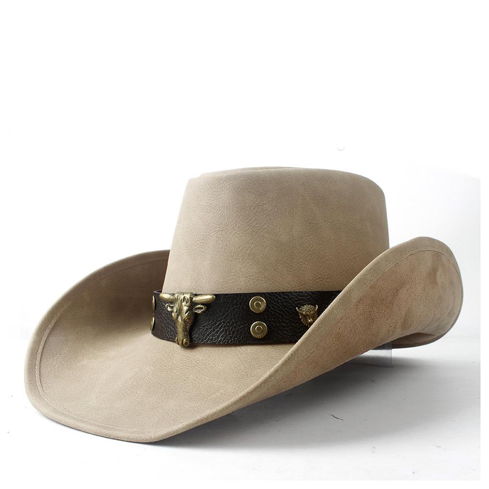 Pălărie de cowboy occidentală 100% din piele pentru bărbați, pentru gentleman, tată, Jazz, Sombrero Hombre, mărimea 58-59CM, stil 36