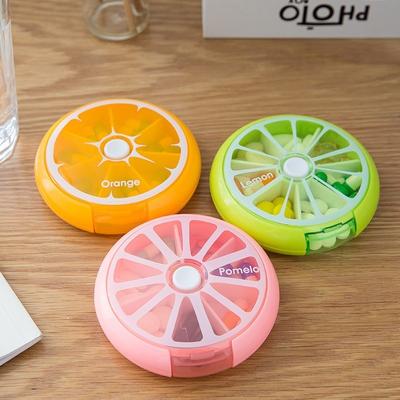 Portable Rotating 7 Bar Pill Box Travel Medicine Dispenser Mini Fruit Color Storage Round Pill Box Storage Box Jewelry Organizer