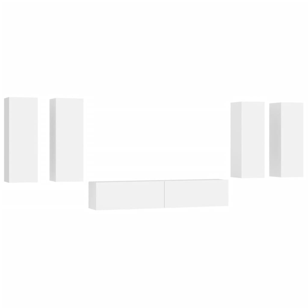 6 Piece TV Cabinet Set White Particleboard