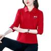 Spring Autumn Long Sleeve Printed T-Shirt Women Thin Casual Loose Slimming Belly Covering Turn-down Collar Top