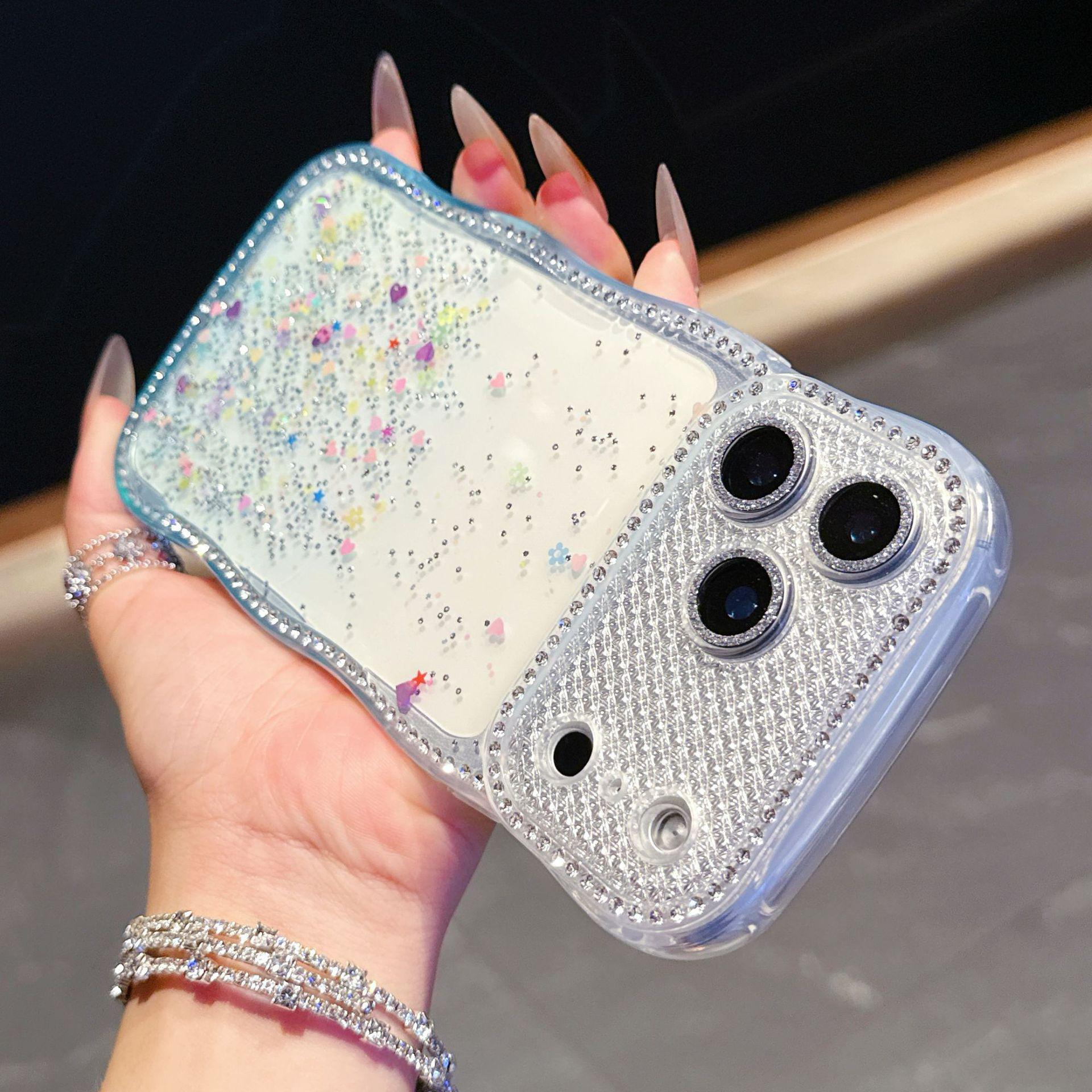 

Gradient Heart Glitter iPhone 17 Pro Max Case - Compatible with iPhone 16 & 15, Transparent with Drip Wave Design. iPhone 15 Plus