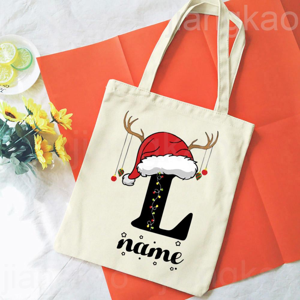 Personalized Christmas Gift Bag Initial with Name Christmas Sack Alternative Stocking Filler Bags Xmas Eve Pouch Gift for Kids