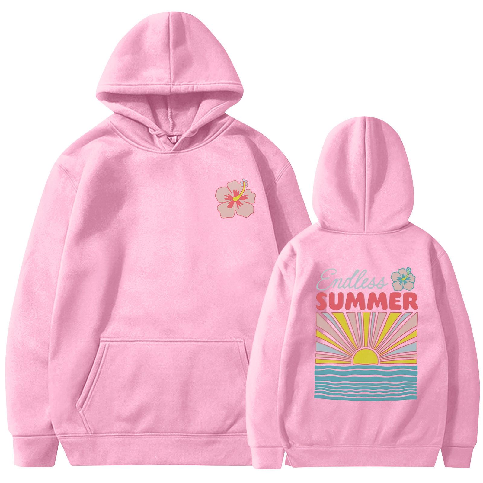 

Women s Fashion Women s Lightweight Long Sleeve Pullover With Pockets Preppy Graphic Hoodie XL рожевий