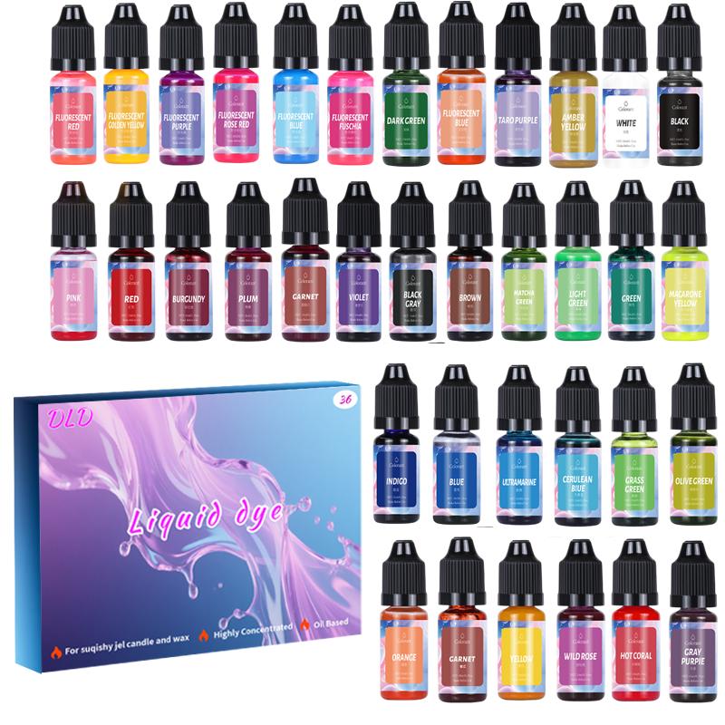 DLD Liquid Dye Set for Candle Making for Suqishy Jel for Jelly Wax | 36 Vibrant Colors 10ml/Bottle Long-Lasting