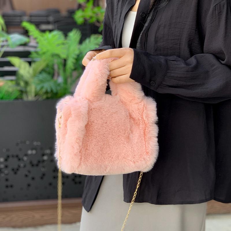 Winter Faux Fur Shopper Tote Bag for Women Plush Handbag Designer Fluffy Wool Shoulder Bag Women Furry Crossbody Messenger Bag KTB