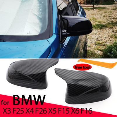 Overlay Zwarte Spiegelkappen in Koolstofvezelstijl voor BMW F25 X3 F26 X4 F15 X5 F16 X6 14-18 M Stijl Look