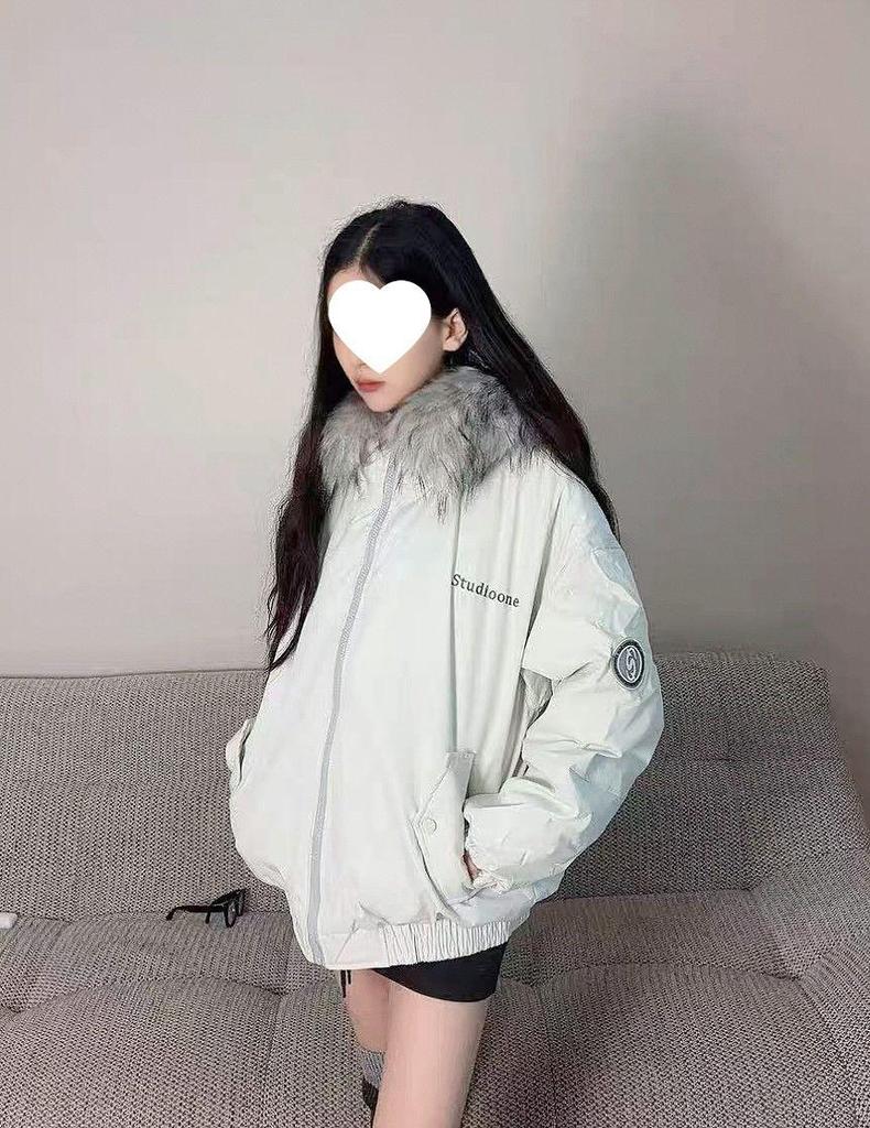 Mint Green Retro Fur Collar Parka - Thick Winter Coat for Women, Students, and Couples