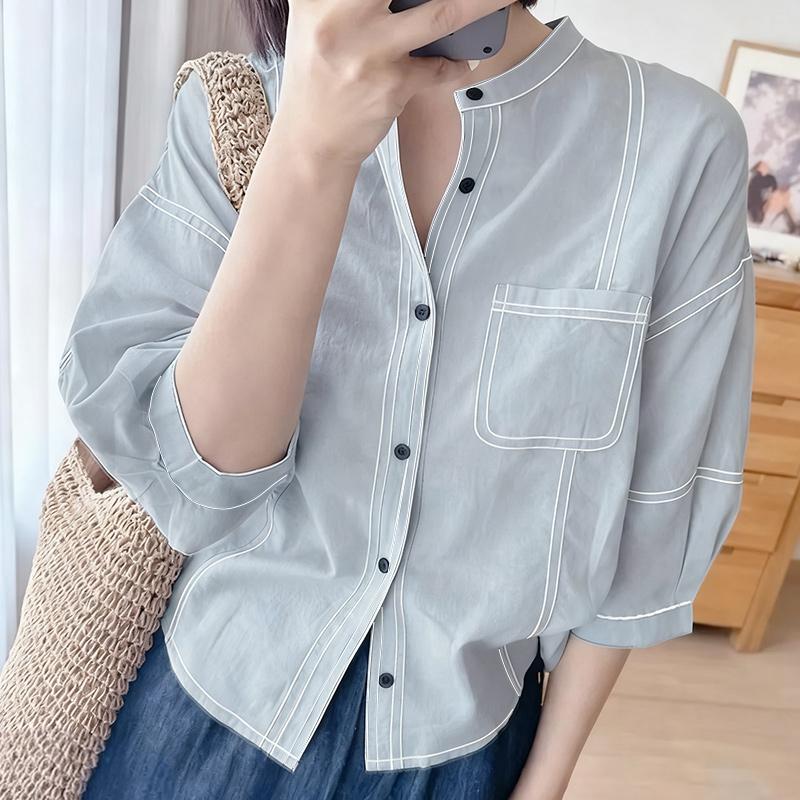 

ZANZEA Women Daily Casual Round Neck Loose 3/4 Sleeve Blouse 5XL светло-синий