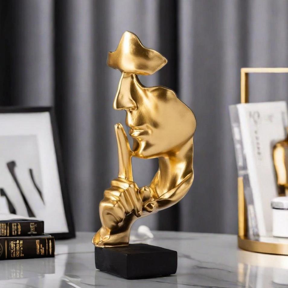 Thinker Statue Silence Is Gold Resin Craft Creative Figurines Decorative Sculpture for Office Study Room Abstract Face Ornaments