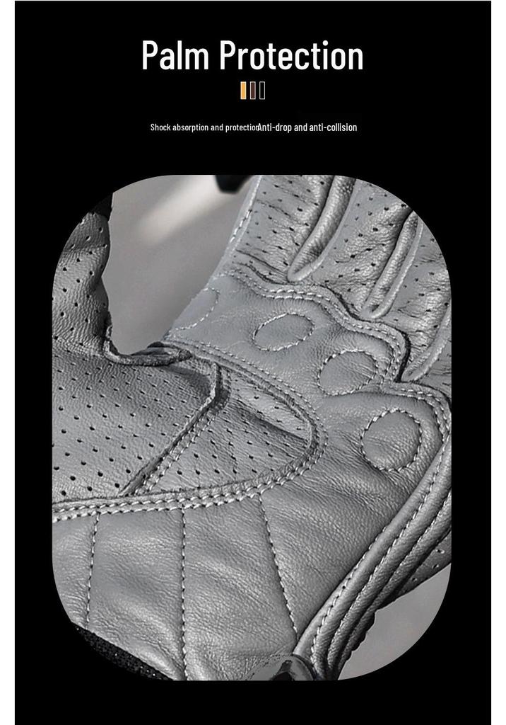 Genuine Leather Breathable Motorcycle Racing Gloves - Anti-Fall, Summer Riding Gear