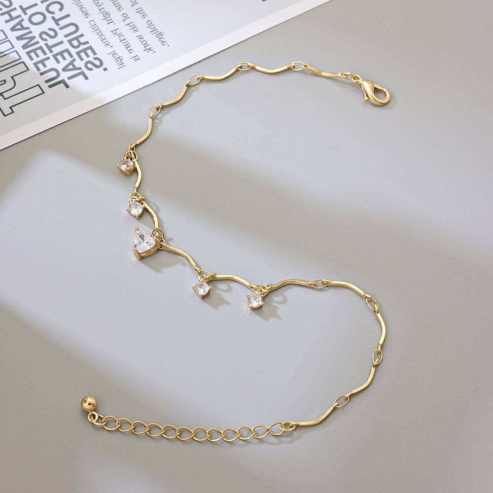 French Elegance Heart Zircon Anklet: Summer Beach Style, Simple & Versatile Foot Jewelry.