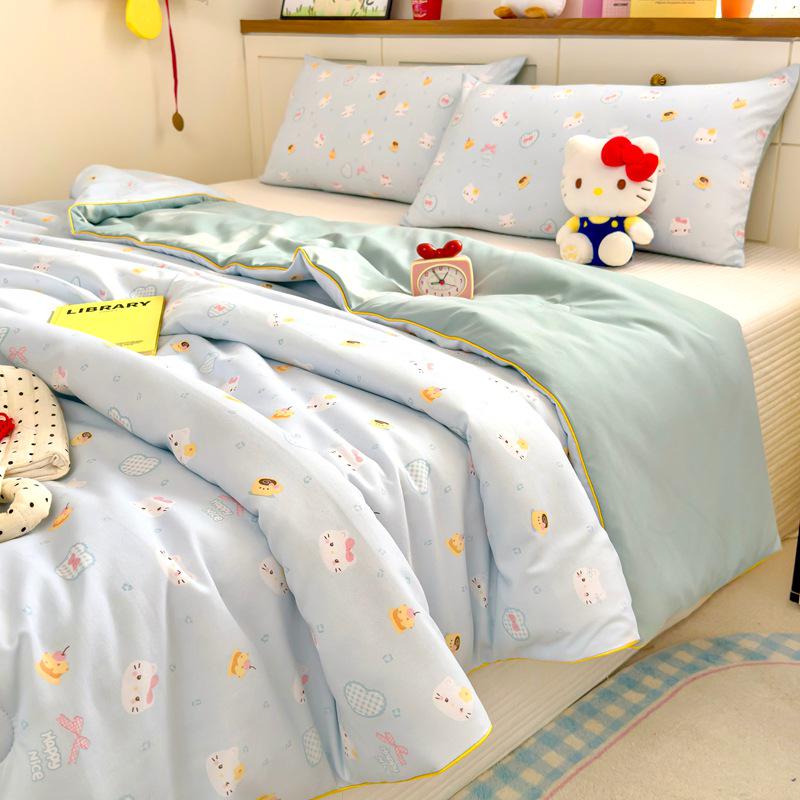 Class A Soy Fiber Double-Layer Summer Quilt with Cartoon Print - Air Conditioning Comfort Quilt, Thin & Lightweight