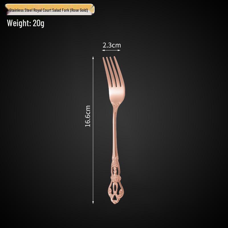 Royal Court 5-Piece Cutlery Set: Vintage Titanium-Plated Gold Stainless Steel Knife, Fork & Spoon with Embossed Hollow Design.