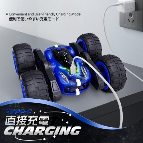 Tecnock RC Car for Kids, USB Type-C Direct Rechargeable, Stunt Car, 360-Degree Rotation, Double-Sided Driving, Off-Road, 4WD, 2.4GHz RC Car, Toy Car F