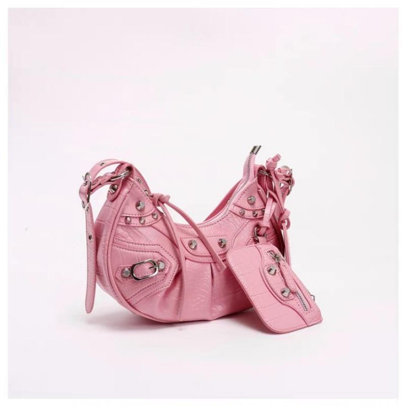 New Punk Chic Biker Underarm Bag - Rivet Tassel Multiway Pleated Shoulder Crossbody with Y2K Edge for Nightclub & Street