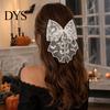 Halloween Hair Accessories Lace Bow, Bat/Spider/Web Embroidery Hairpin, Gothic Style Asian Dark Girl Clip Large Bow for Cosplay Party Sweet Cool